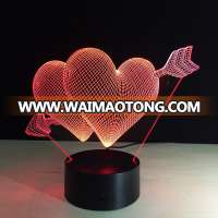 Creative 3D illusion Lamp LED Night Light 3D Arrow Through Heart Acrylic Discoloration Colorful Atmosphere Lamp Novelty Lighting