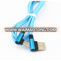 90 Degree right angle Aluminum alloy shell blue nylon braided Type C Usb Charging Cable data transfer usb-c type data cable