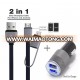 Newest 2 in 1 Micro/8 pin USB Cable Sync Data Charging USB Cable+car charger for iPhone 5 5s 6 plus Samsung FOR Xiaomi HTC